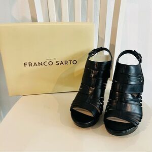 Franco Sarto Women's Meggie Black Heeled Strappy Sandals Sz. 10 M Leather Upper